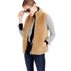 J CREW Excursion Plush Fleece Teddy Vest in Golden Hickory Camel Women's Size M